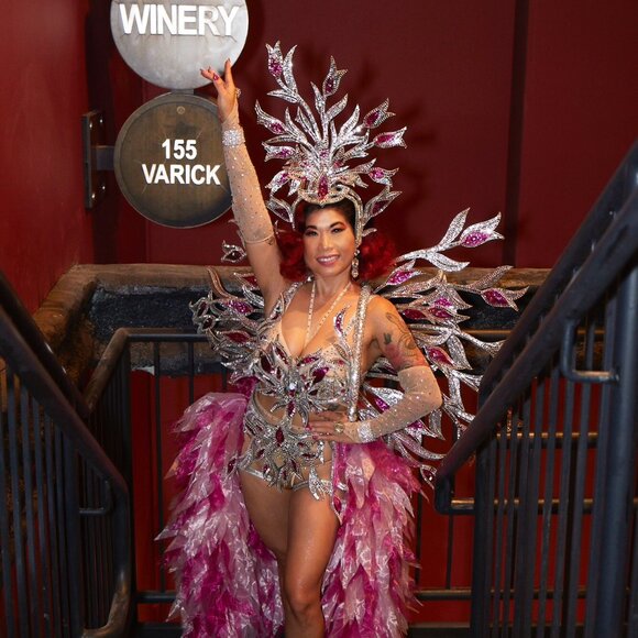 Cabaret Costume Silver Magenta 5-Piece - Picture 8 of 12